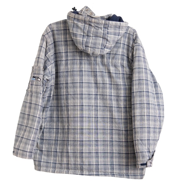 Vintage Seattle Seahawks NFL Blue Plaid Jacket Coat with Hood Mens XL Football - Picture 6 of 6